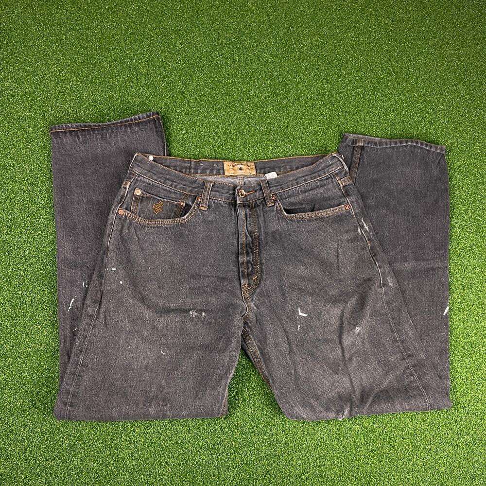 Vintage Y2K Rocawear Black Denim Baggy Grunge Distressed Straight Jeans Sz 34x32